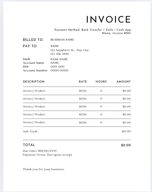 Invoice template preview