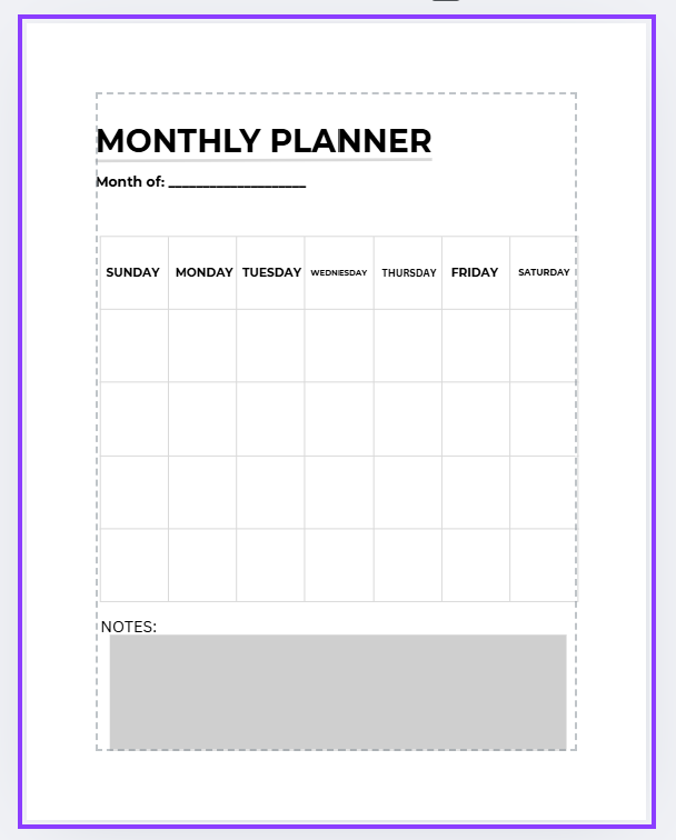 Monthly planner preview